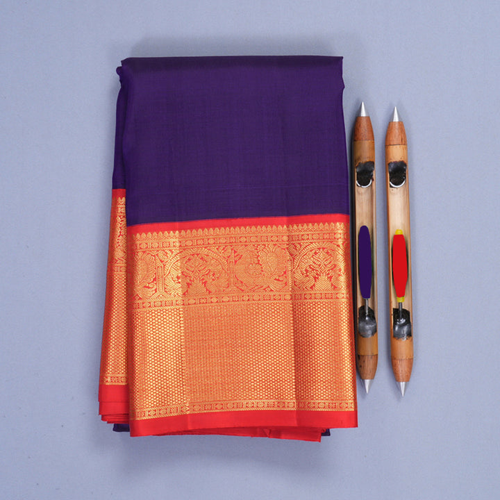 Hayagrivas Handloom Ink Blue Kanjivaram Silk Saree with Red Border KBF923H3-4