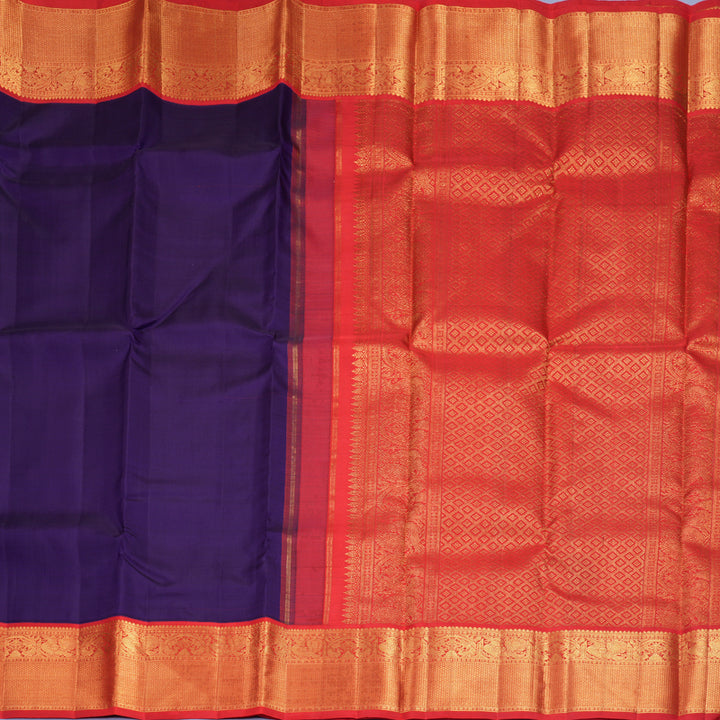 Hayagrivas Handloom Ink Blue Kanjivaram Silk Saree with Red Border KBF923H3-4