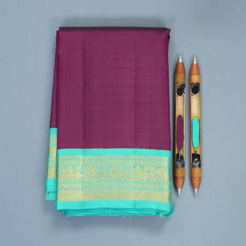 Hayagrivas Handloom Brinjal Purple Kanjivaram Silk Saree with Bright Teal Border KBF926I3-2