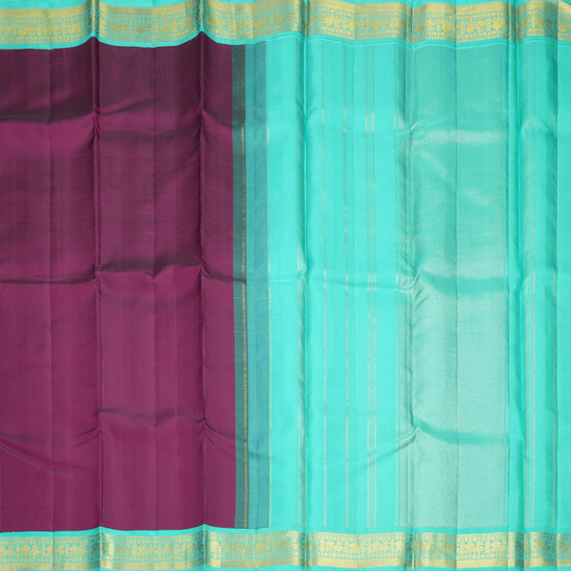 Hayagrivas Handloom Brinjal Purple Kanjivaram Silk Saree with Bright Teal Border KBF926I3-2