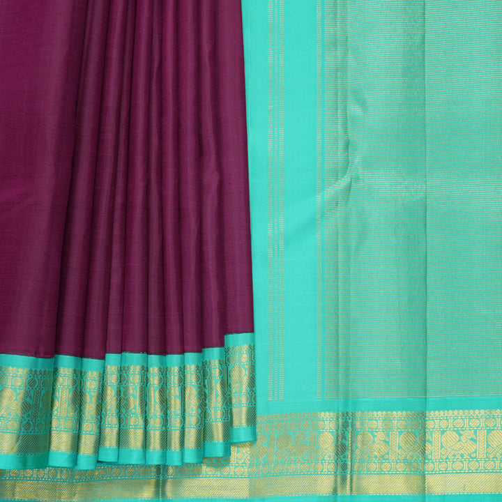 Hayagrivas Handloom Brinjal Purple Kanjivaram Silk Saree with Bright Teal Border KBF926I3-2