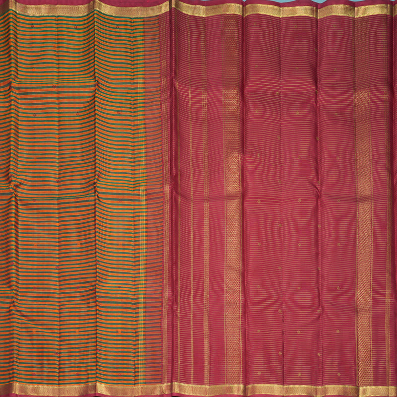 Hayagrivas Handloom Manthalir &amp; Orange Stripes Kanjivaram Silk Saree with Maroon Border KBF929I10-1