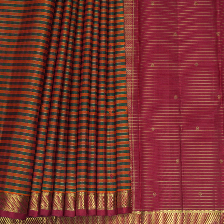 Hayagrivas Handloom Manthalir &amp; Orange Stripes Kanjivaram Silk Saree with Maroon Border KBF929I10-1