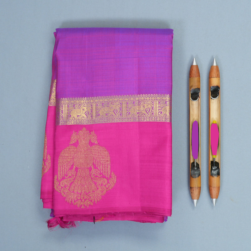 Hayagrivas Handloom Purple Kanjivaram Silk Saree with Rani Pink Border KBF929I6-1