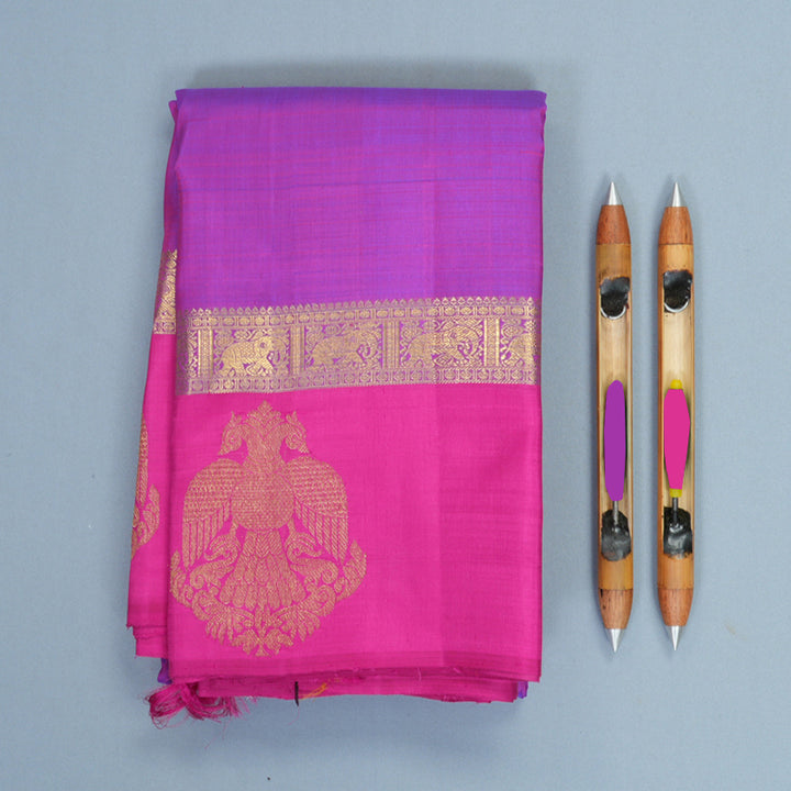 Hayagrivas Handloom Purple Kanjivaram Silk Saree with Rani Pink Border KBF929I6-1