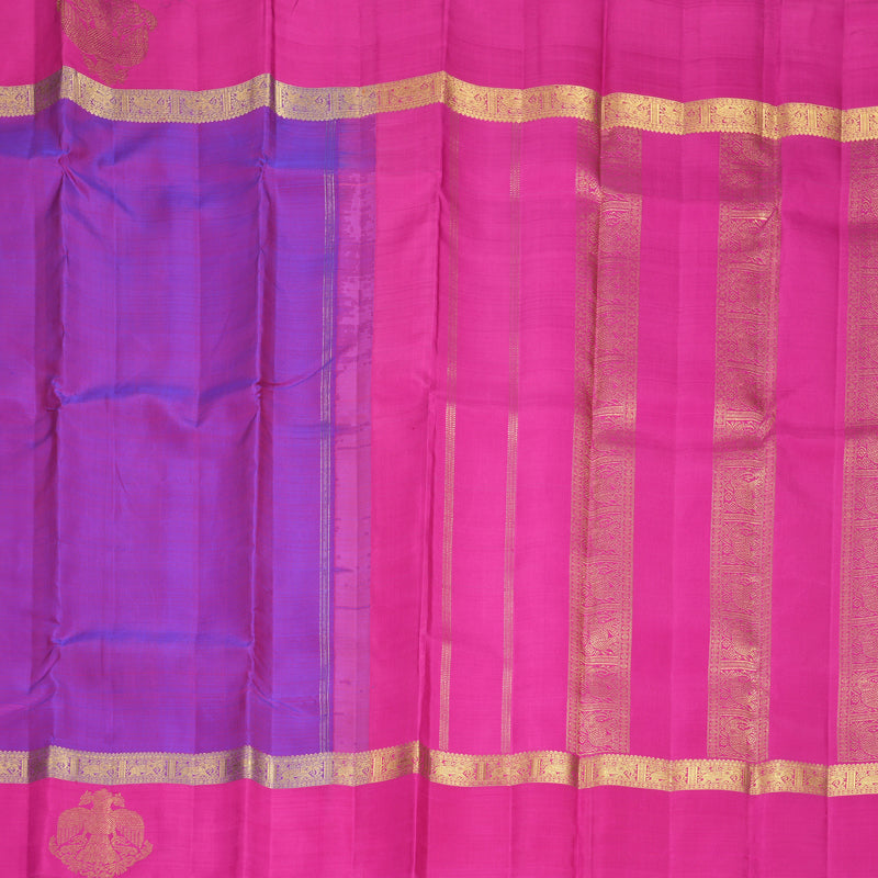 Hayagrivas Handloom Purple Kanjivaram Silk Saree with Rani Pink Border KBF929I6-1