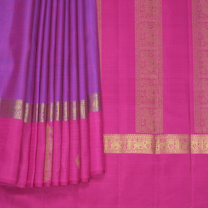 Hayagrivas Handloom Purple Kanjivaram Silk Saree with Rani Pink Border KBF929I6-1