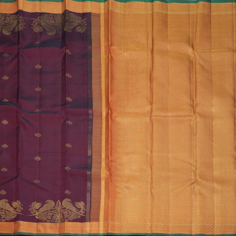 Hayagrivas Handloom Wine Maroon Kanjivaram Silk Saree with Rust Orange Border KBF929I7-1