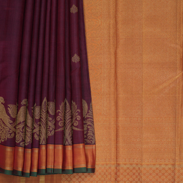 Hayagrivas Handloom Wine Maroon Kanjivaram Silk Saree with Rust Orange Border KBF929I7-1
