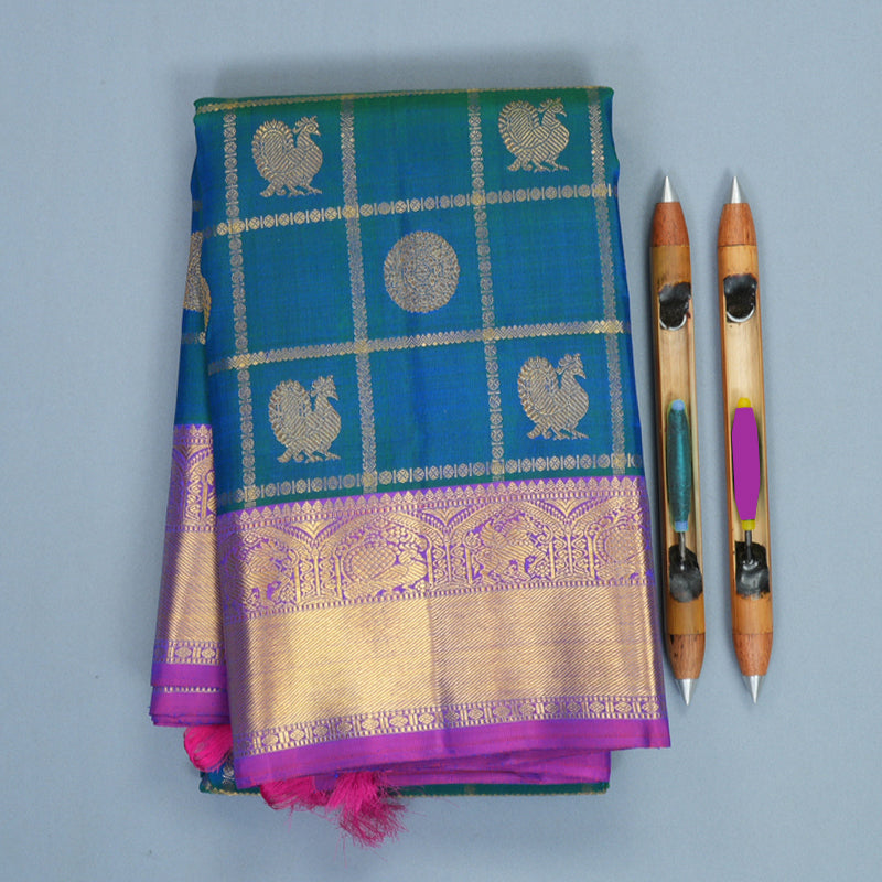 Hayagrivas Handloom Mayilkazhuthu Kanjivaram Silk Saree with Purple Border KBF932I1-1