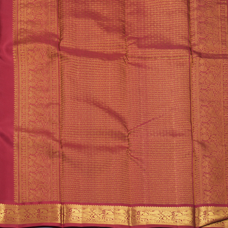 Hayagrivas Handloom Deep Oil Mustard Kanjivaram Silk Saree with Maroon Border KBF933I3-1
