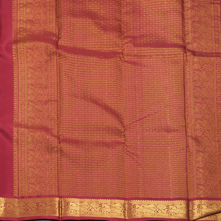 Hayagrivas Handloom Deep Oil Mustard Kanjivaram Silk Saree with Maroon Border KBF933I3-1