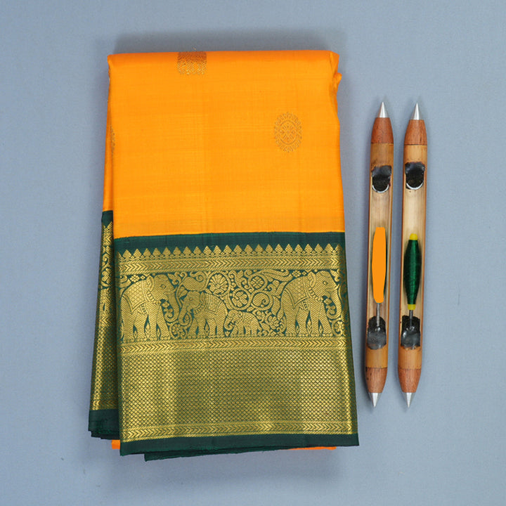 Hayagrivas Handloom Mambazham Orange Kanjivaram Silk Saree with Bottle Green Border KBF933I4-2