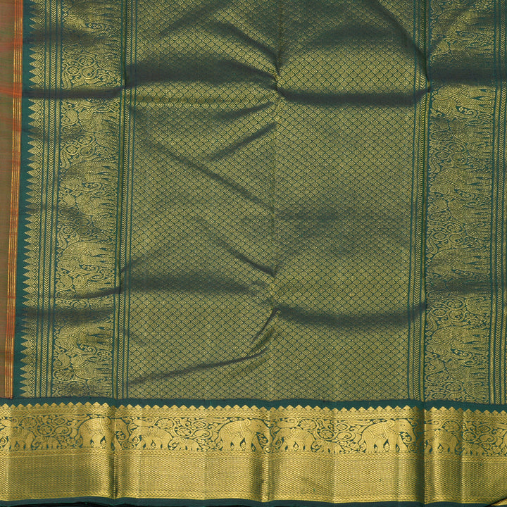 Hayagrivas Handloom Mambazham Orange Kanjivaram Silk Saree with Bottle Green Border KBF933I4-2