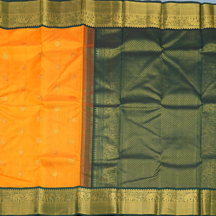 Hayagrivas Handloom Mambazham Orange Kanjivaram Silk Saree with Bottle Green Border KBF933I4-2