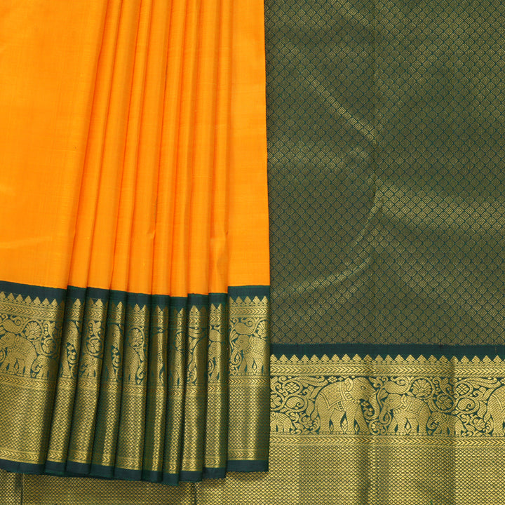 Hayagrivas Handloom Mambazham Orange Kanjivaram Silk Saree with Bottle Green Border KBF933I4-2