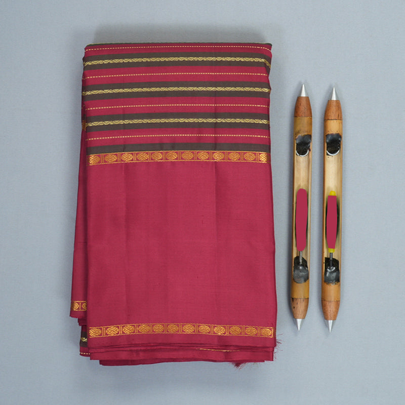 Hayagrivas Handloom Maroon &amp; Manthalir Stripes Kanjivaram Silk Saree with Maroon Border KBF934I1-1