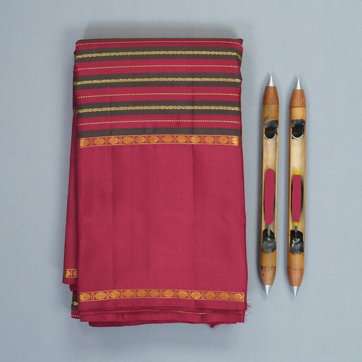 Hayagrivas Handloom Maroon &amp; Manthalir Stripes Kanjivaram Silk Saree with Maroon Border KBF934I1-1