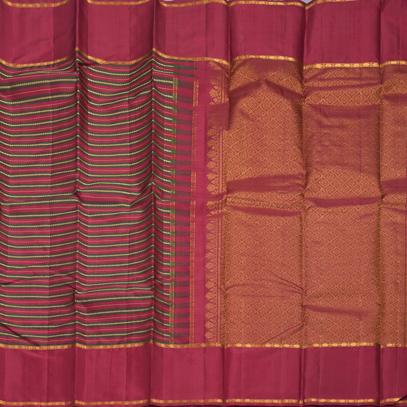 Hayagrivas Handloom Maroon &amp; Manthalir Stripes Kanjivaram Silk Saree with Maroon Border KBF934I1-1