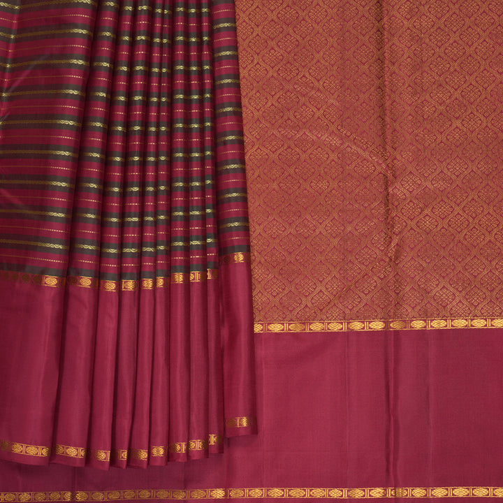 Hayagrivas Handloom Maroon &amp; Manthalir Stripes Kanjivaram Silk Saree with Maroon Border KBF934I1-1