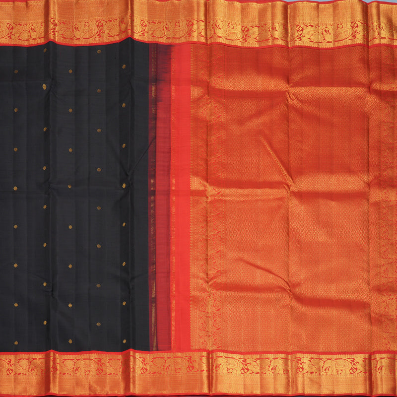 Hayagrivas Handloom Black Kanjivaram Silk Saree with Red Border KBF936I1-2