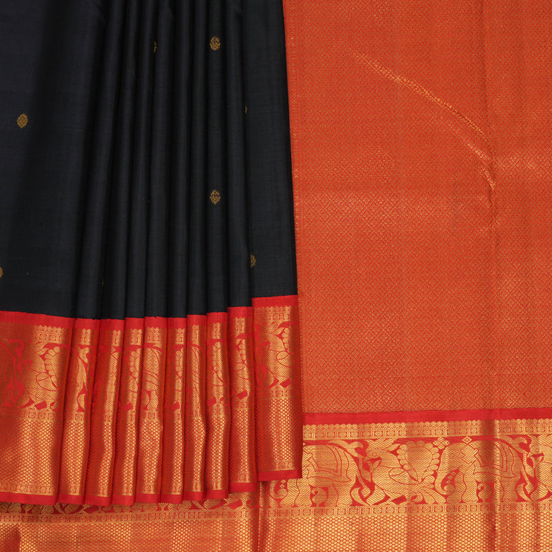Hayagrivas Handloom Black Kanjivaram Silk Saree with Red Border KBF936I1-2