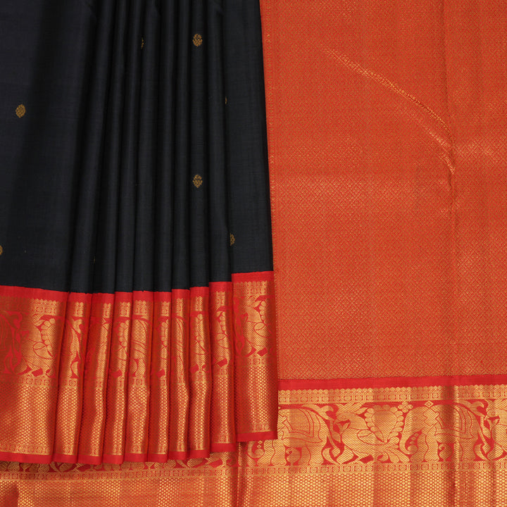 Hayagrivas Handloom Black Kanjivaram Silk Saree with Red Border KBF936I1-2
