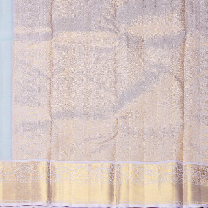 Hayagrivas Handloom Bright Teal Kanjivaram Silk Saree with Lilac Border KBF936I4-1