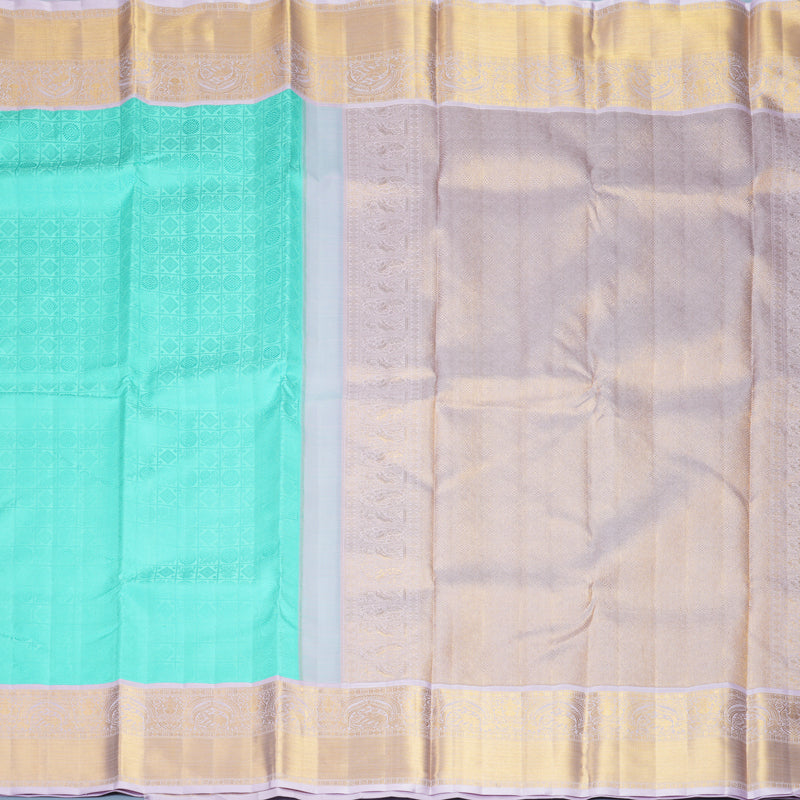 Hayagrivas Handloom Bright Teal Kanjivaram Silk Saree with Lilac Border KBF936I4-1