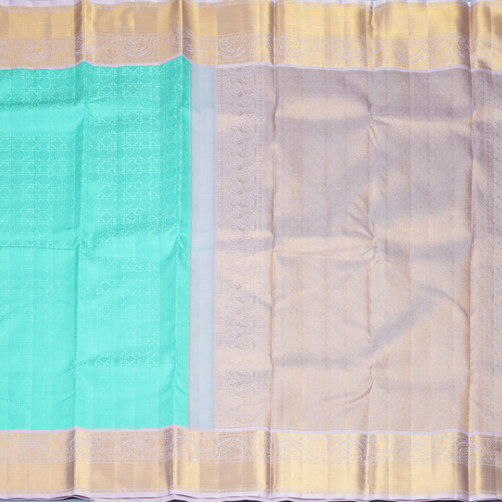 Hayagrivas Handloom Bright Teal Kanjivaram Silk Saree with Lilac Border KBF936I4-1