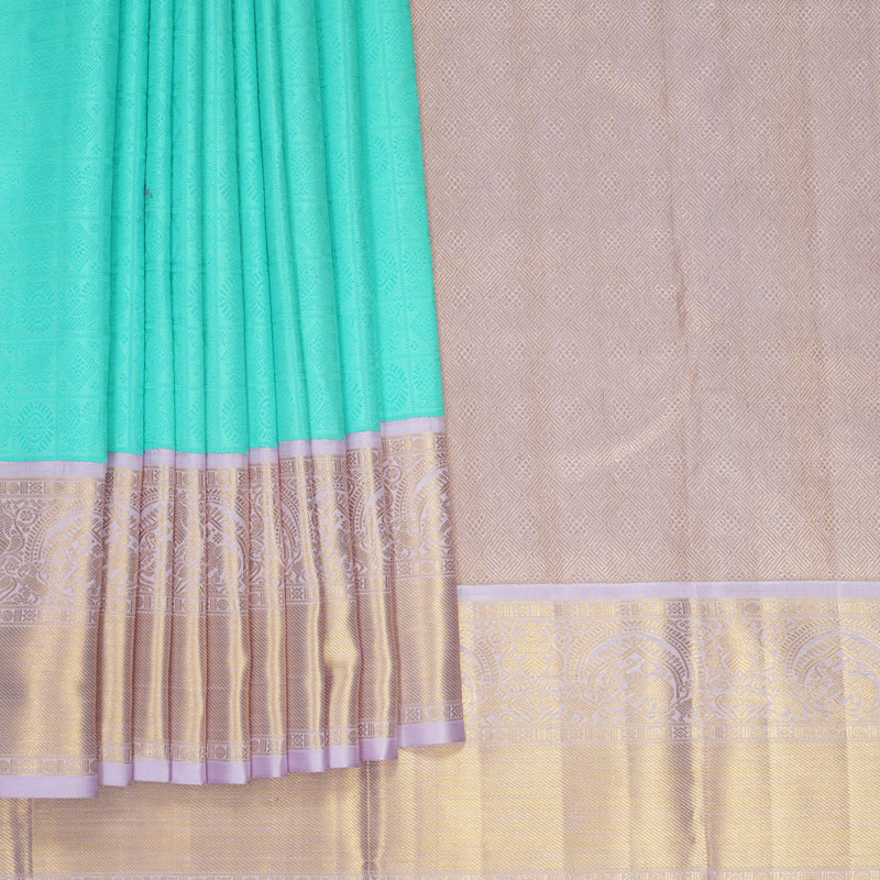 Hayagrivas Handloom Bright Teal Kanjivaram Silk Saree with Lilac Border KBF936I4-1