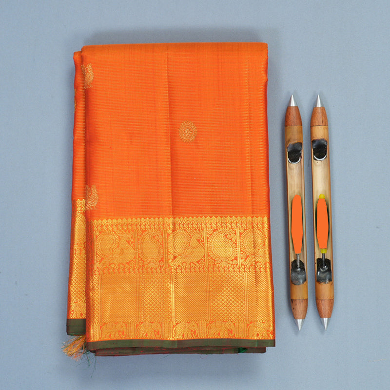 Hayagrivas Handloom Orange Kanjivaram Silk Saree KBF937I8-1