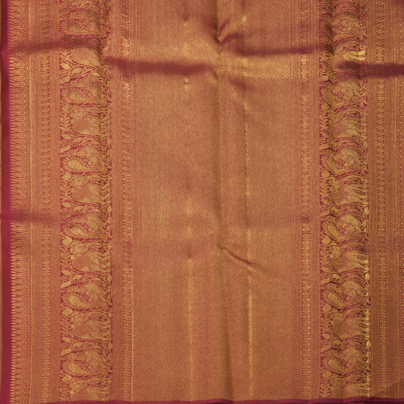 Hayagrivas Handloom Rust Orange Kanjivaram Silk Saree with Maroon Border KBF938I3-1
