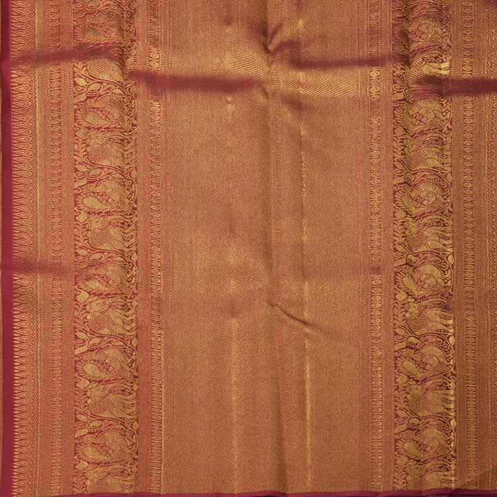 Hayagrivas Handloom Rust Orange Kanjivaram Silk Saree with Maroon Border KBF938I3-1