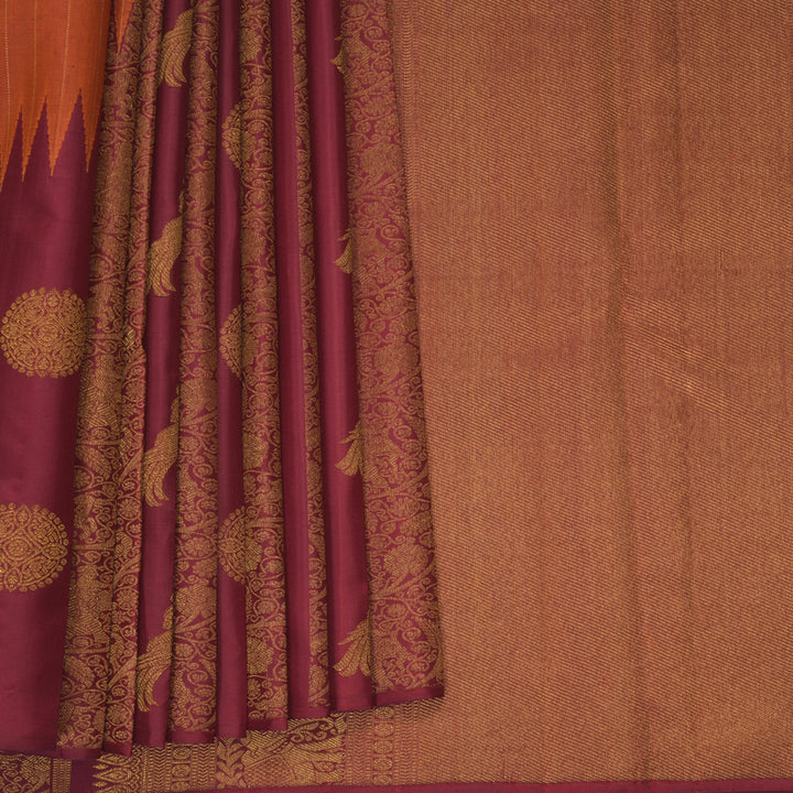 Hayagrivas Handloom Rust Orange Kanjivaram Silk Saree with Maroon Border KBF938I3-1