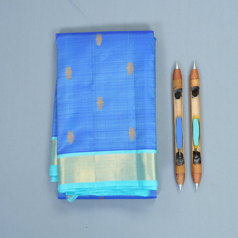 Hayagrivas Handloom Pastel Blue Kanjivaram Silk Saree with Sky Blue Border KBF939I9-3