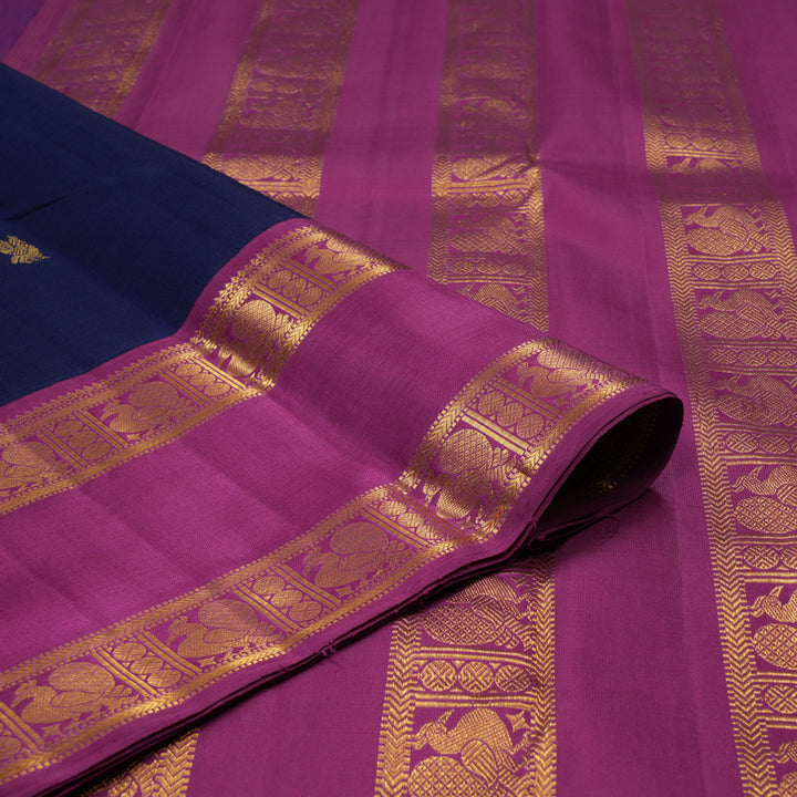 Hayagrivas Handloom Navy Blue Kanjivaram Silk Saree with Purple Border KBF93D1-2