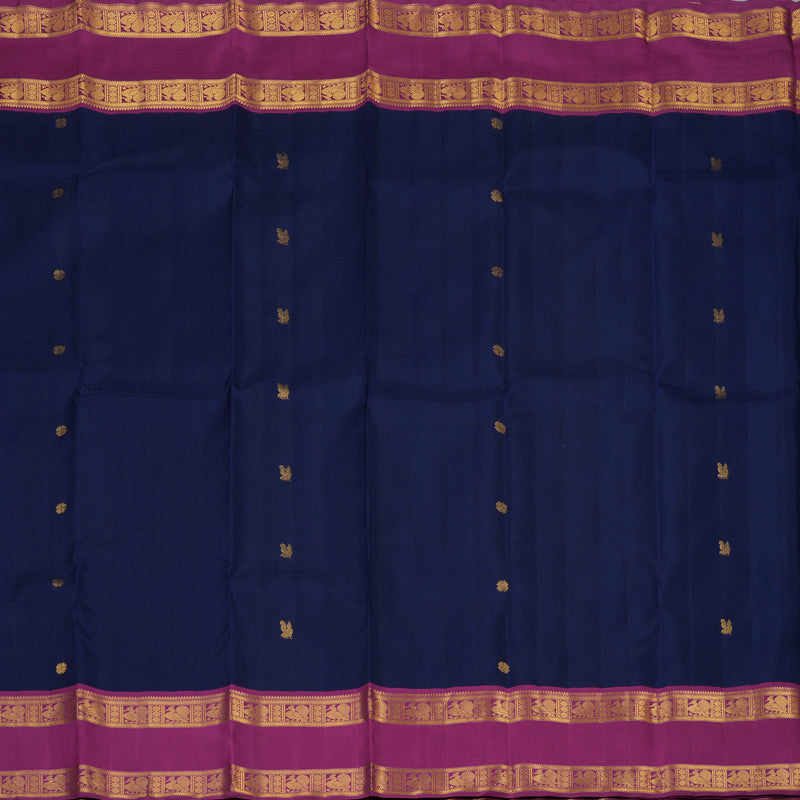 Hayagrivas Handloom Navy Blue Kanjivaram Silk Saree with Purple Border KBF93D1-2