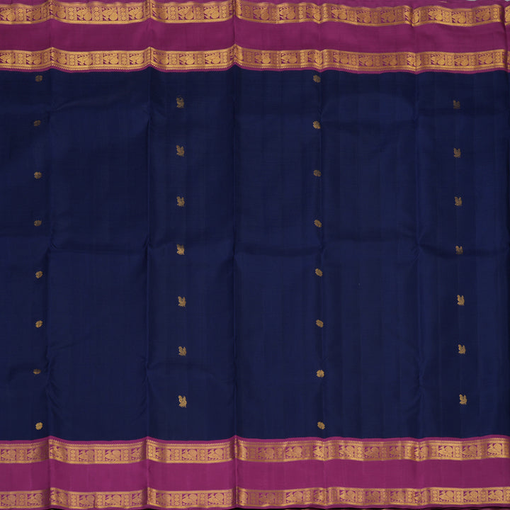Hayagrivas Handloom Navy Blue Kanjivaram Silk Saree with Purple Border KBF93D1-2