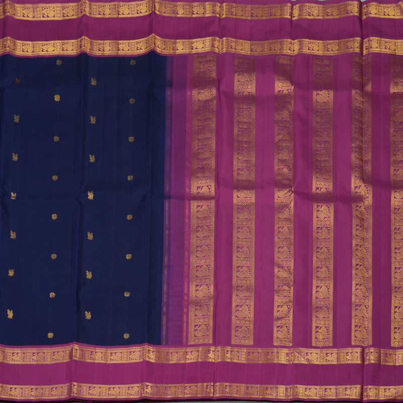 Hayagrivas Handloom Navy Blue Kanjivaram Silk Saree with Purple Border KBF93D1-2