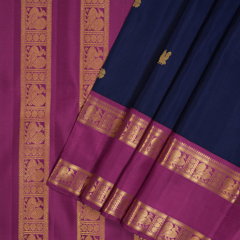 Hayagrivas Handloom Navy Blue Kanjivaram Silk Saree with Purple Border KBF93D1-2