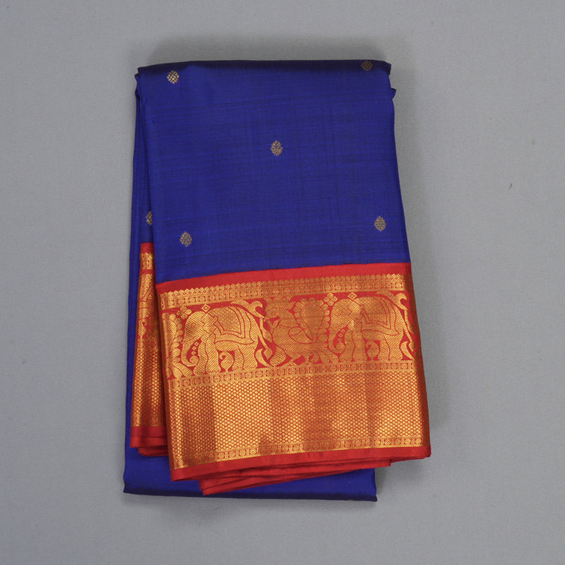 Hayagrivas Handloom Royal Blue Kanjivaram Silk Saree with Red Border KBF93D1-4