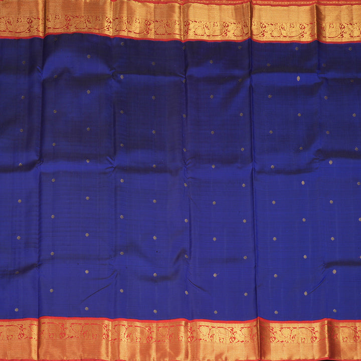 Hayagrivas Handloom Royal Blue Kanjivaram Silk Saree with Red Border KBF93D1-4