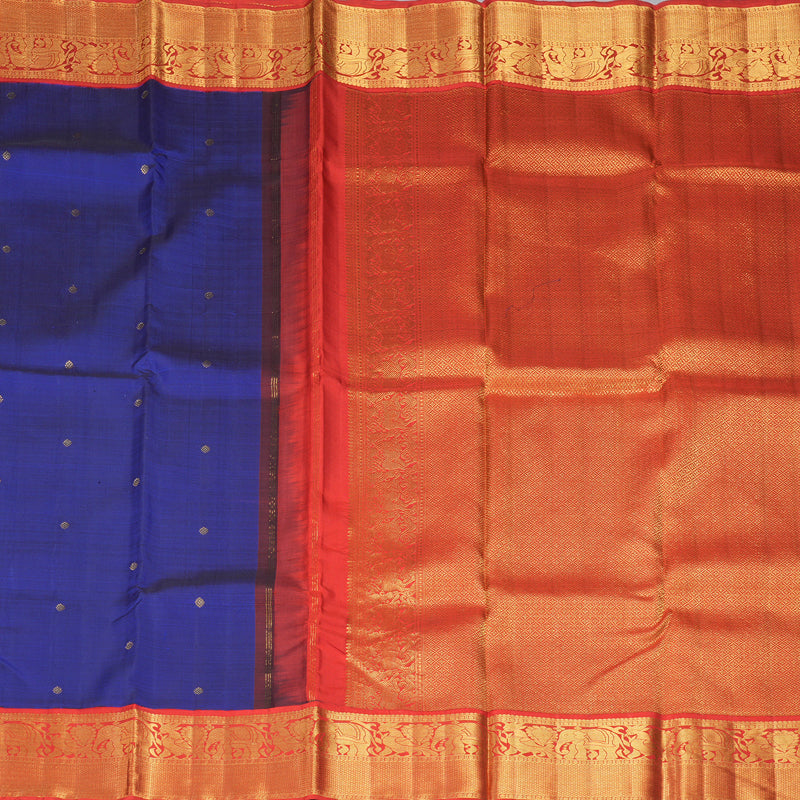Hayagrivas Handloom Royal Blue Kanjivaram Silk Saree with Red Border KBF93D1-4
