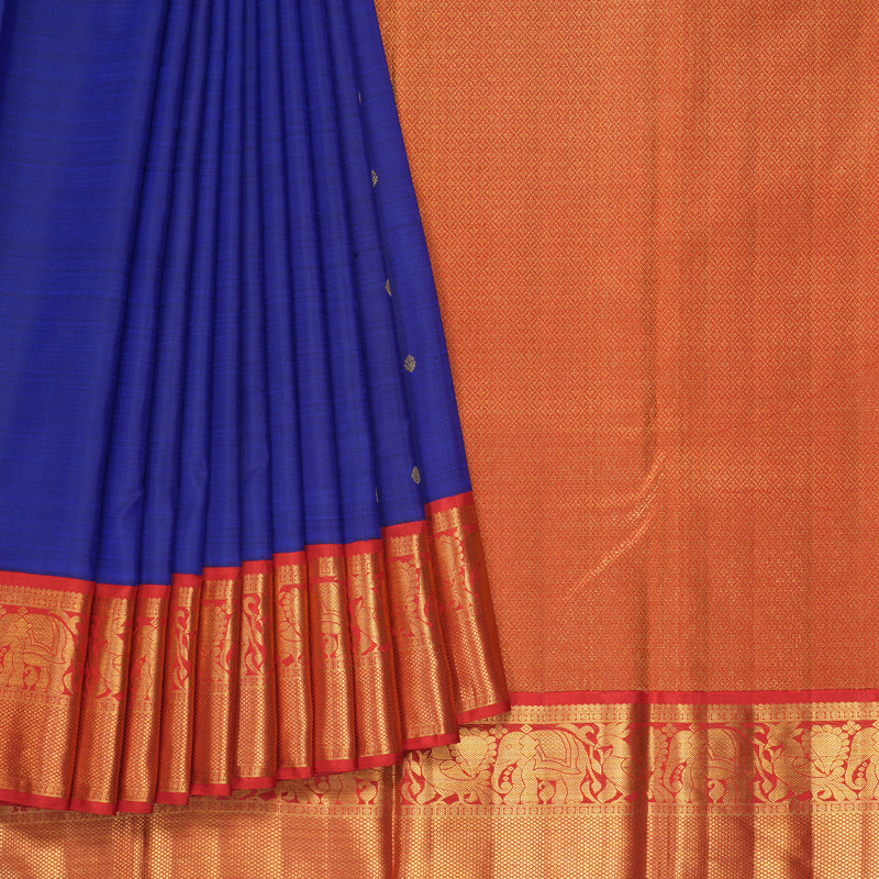 Hayagrivas Handloom Royal Blue Kanjivaram Silk Saree with Red Border KBF93D1-4