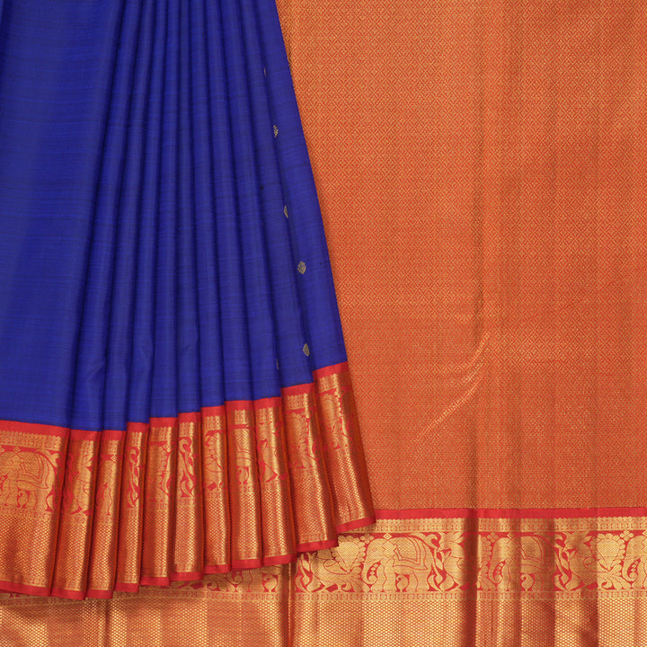 Hayagrivas Handloom Royal Blue Kanjivaram Silk Saree with Red Border KBF93D1-4