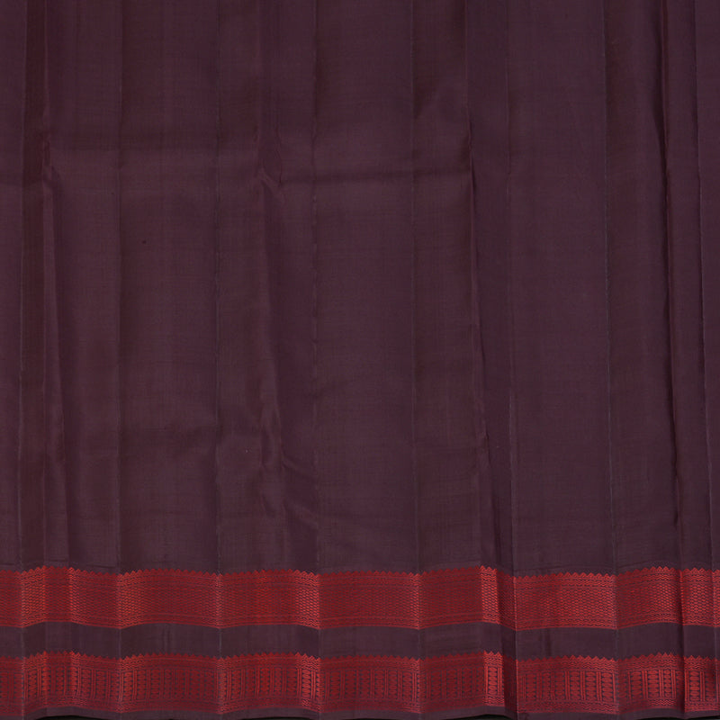 Hayagrivas Handloom Reddish-Orange Kanjivaram Silk Saree with Burgundy Border KBF93D2-1