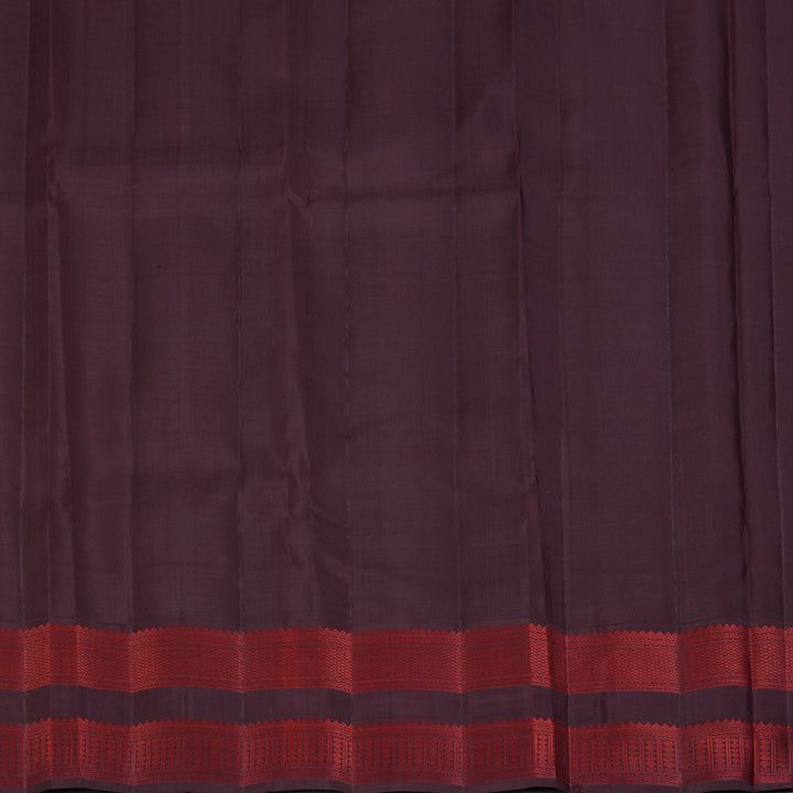 Hayagrivas Handloom Reddish-Orange Kanjivaram Silk Saree with Burgundy Border KBF93D2-1