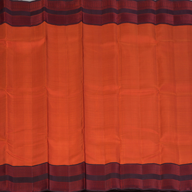 Hayagrivas Handloom Reddish-Orange Kanjivaram Silk Saree with Burgundy Border KBF93D2-1