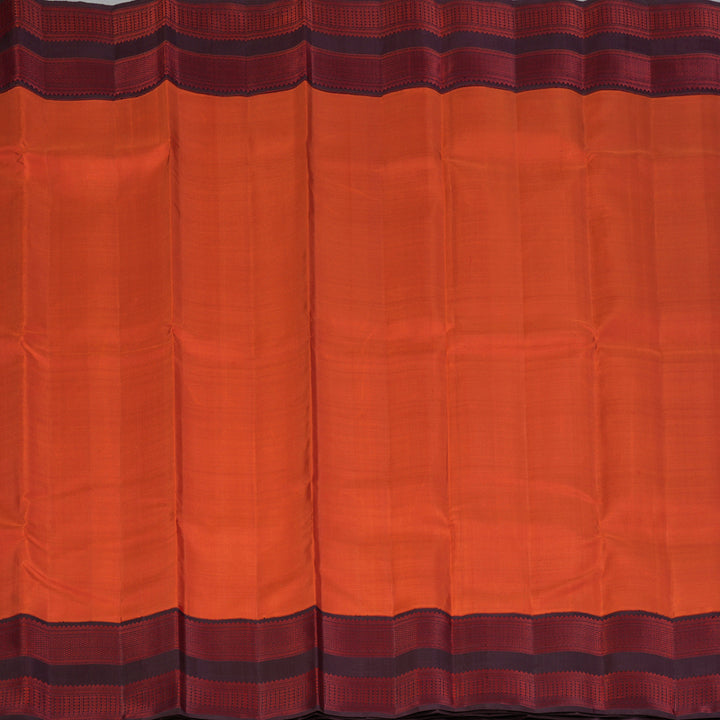 Hayagrivas Handloom Reddish-Orange Kanjivaram Silk Saree with Burgundy Border KBF93D2-1